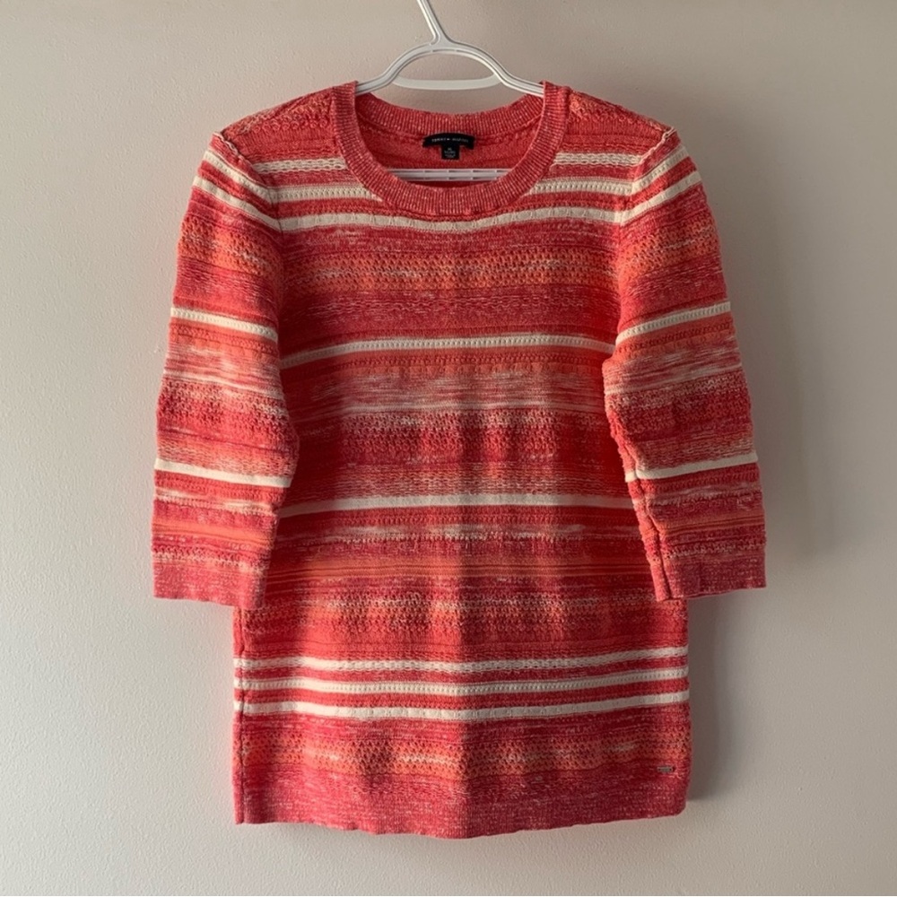 Tommy Hilfiger Pink and White Striped Sweater